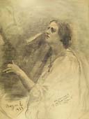ERNESTO BAZZARO, The Harp Player, black chalk